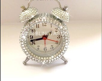 Customised Crystal Embellished Mini Alarm Clock - Rhinestone Diamante Alarm Clock - Blinged Clock - Embellished Clock