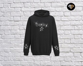 Personalised Rearing Horse Rhinestone Diamante Embellished Hoodie Gift for Girls