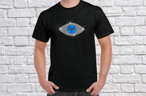Image of Men's Unisex Rhinestone Evil Eye T Shirt - Mens Bedazzled Illuminati Diamante Bling