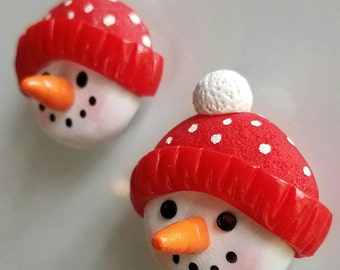 Christmas holiday snowman fridge magnets handmade polymer clay FREE SHIPPING