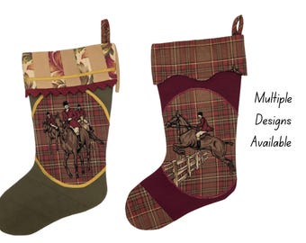 Equestrian Christmas Stockings, Holiday Stockings, Fox Hunting Themed Decor