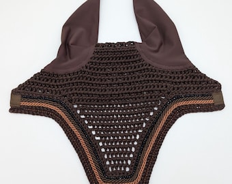 Dark Brown Horse Fly Bonnet with Two-Tone Brown Trim