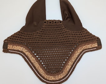 Brown Horse Fly Bonnet with Double Rose Gold Rhinestone Trim