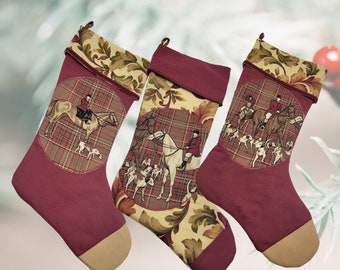 Equestrian Christmas Stockings, Holiday Stockings, Fox Hunting Themed Decor
