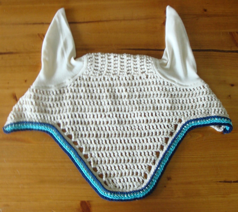 and Navy Warmblood Fly Bonnet Natural White Aqua