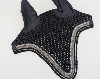 Black Horse Fly Bonnet with Silver Glitter Trim