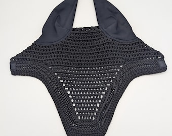 Black Horse Fly Bonnet with Rhinestone Trim