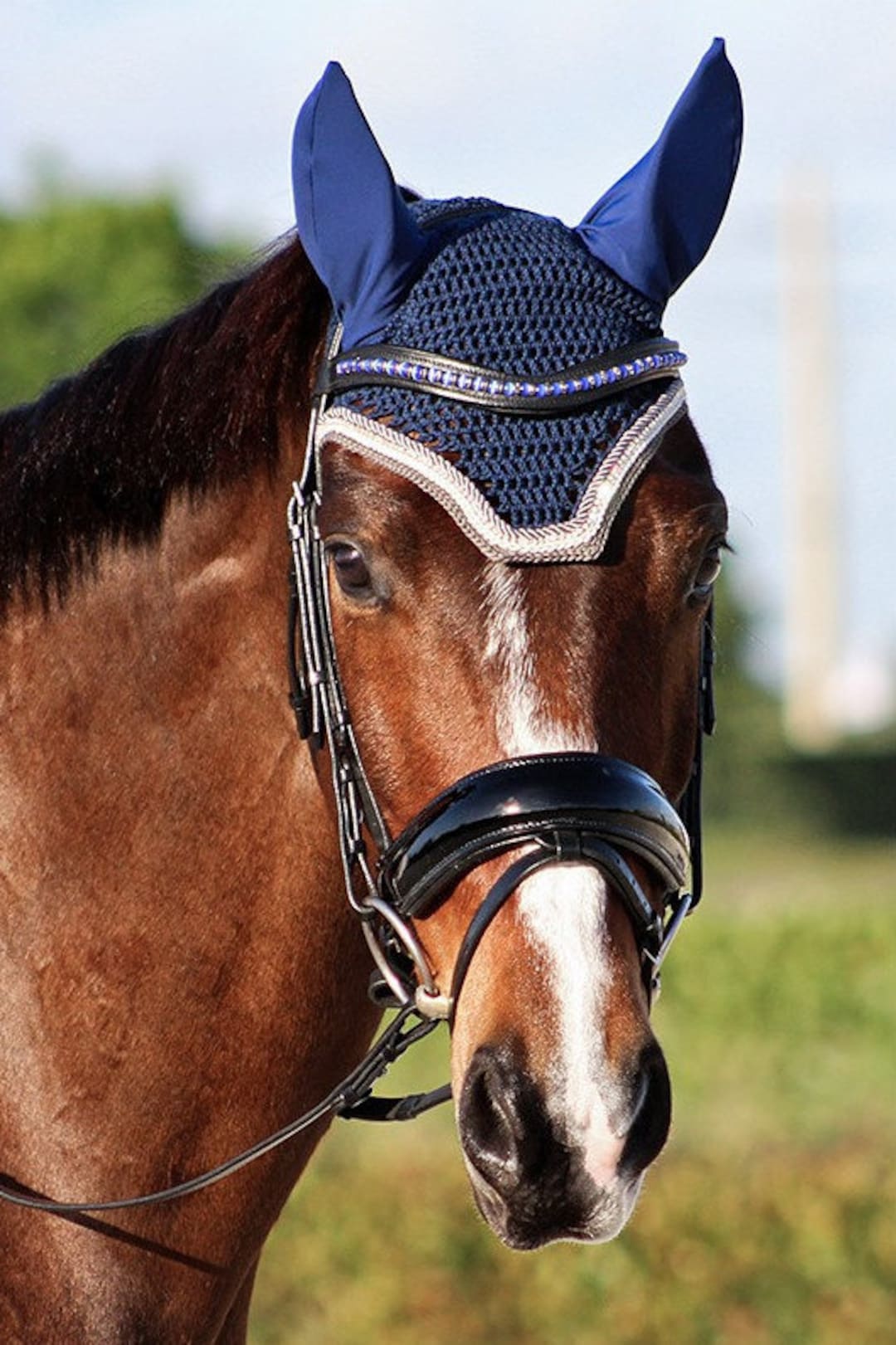 Navy Horse Fly / Fly Veil / Horse Ear With Grey Etsy