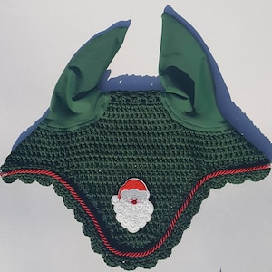 Christmas Horse Fly Bonnet / Fly Veil / Horse Ear Bonnet with Santa