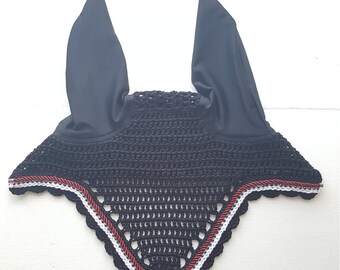 Black Horse Fly Bonnet with Burgundy and White Trim