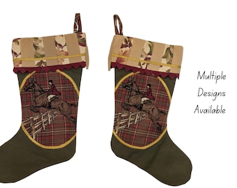 Equestrian Christmas Stockings, Holiday Stockings, Fox Hunting Themed Decor