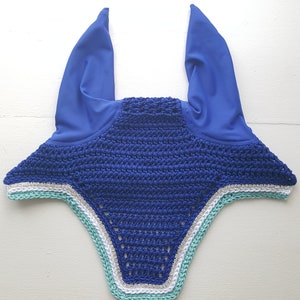 Royal Blue Horse Fly Bonnet / Fly Veil / Horse Ear Bonnet with White and Blue Trim