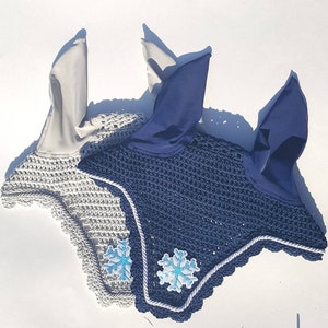 Winter Horse Fly Bonnet / Fly Veil / Horse Ear Bonnet with Snowflake