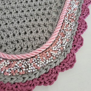 Grey Horse Fly Bonnet / Fly Veil / Horse Ear Bonnet with Silver & Pink Rhinestone Trim