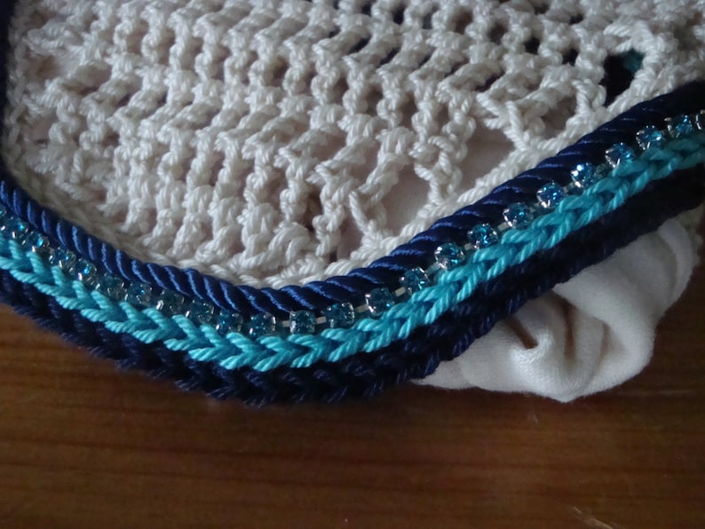 and Navy Warmblood Fly Bonnet Natural White Aqua