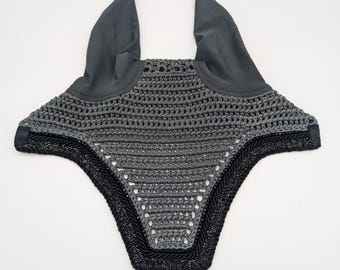 Dark Gray Horse Fly Bonnet with Black Rhinestone Trim