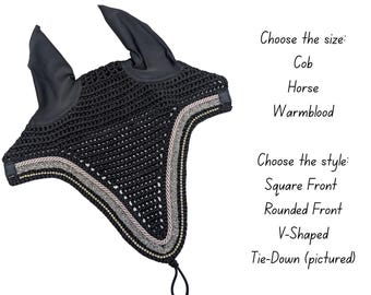 Black Horse Fly Bonnet with Silver Glitter Trim