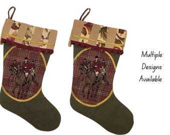 Equestrian Christmas Stockings, Holiday Stockings, Fox Hunting Themed Decor