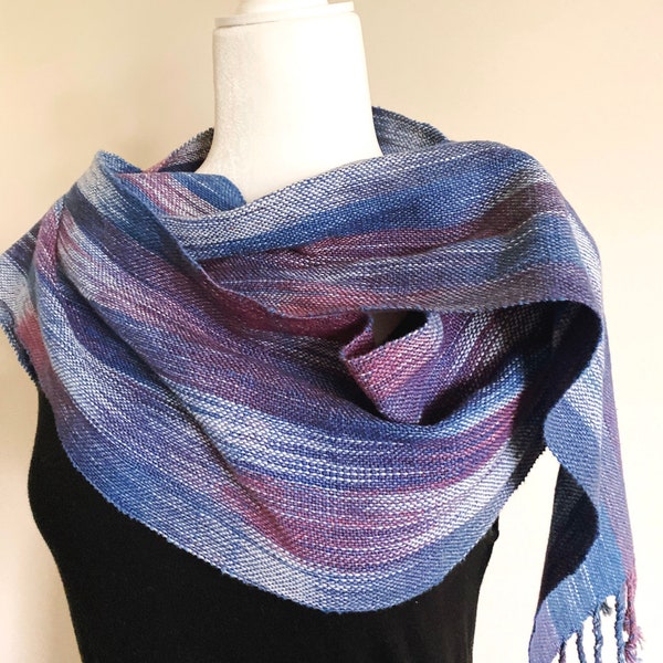 Handwoven Ikat Cotton and Linen Scarf / Hand Dyed Woven Scarf