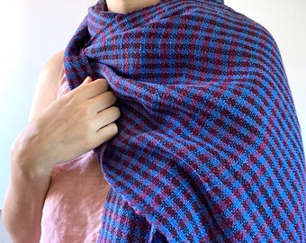 Handwoven Scarf, Plaid Scarf, Cotton and Linen Scarf, Summer Scarf, Woven Linen Scarf