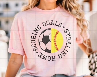 Delad softboll och fotboll svg, Fotboll/baseboll delad SVG, baseboll och fotboll svg, cool basebollmamma svg, tröja svg