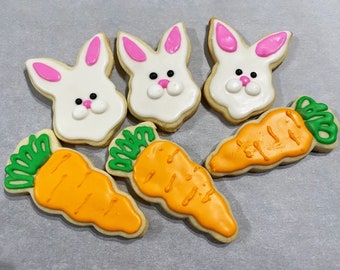 Easter gift cookies---Easter Cookies,Bunny,  and Carrot Cookies - 12 decorated Easter sugar cookies