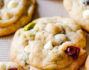 Thanksgiving gift cookies--Homemade White Chocolate Cranberry Pistachio Cookies---one dozen