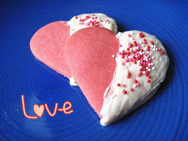 Thanksgiving gift cookieshomemade Pink heart shape sugar cookies/shortbread decorated with royal icing and sprinkles-Two dozen image 1