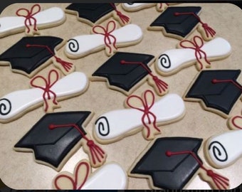 36 Custom Graduation Sugar Cookies--graduation party cookies--Graduation Cap Cookies, Diploma Cookies--Custom Sugar Cookie Gift--three dozen