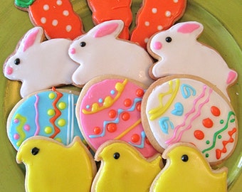 Easter gift Cookies,Bunny, Chick, and Carrot Cookies - 12 decorated Easter sugar cookies---Easter gift