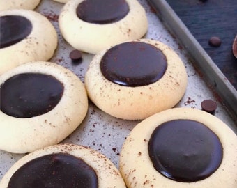 Valentine's Day gift cookies--Customized Thumbprint  Cookies topped with chocolate ganache filling---4 dozens