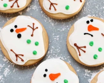Christmas gift cookies---Homemde Royal icing decorated snowman Vanilla Sugar Cookies---Holiday snowman cookies--one dozen