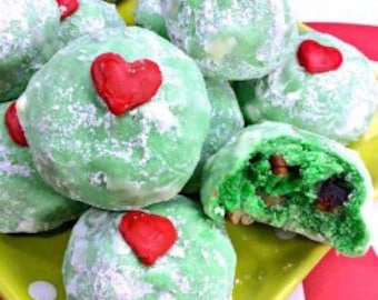 Easter gift cookies---Grinch snowball cookies------Grinch themed birthday party snowball cookies----one dozen