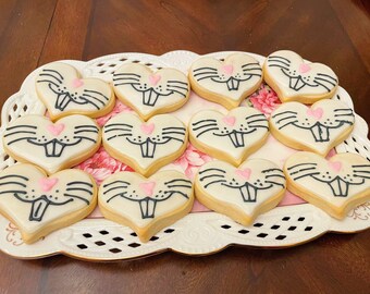 Easter gift cookies--,Bunny, rabbite face Cookies - 12 decorated Easter sugar cookies---one dozen