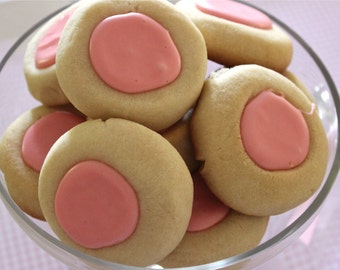 Christmas/New Year/Winter gift cookies--Customized Thumbprint  Cookies topped with pale pin royal icing---2 dozens