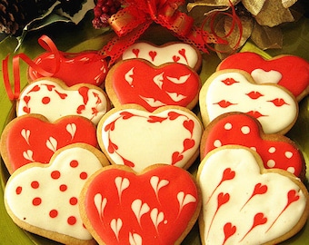 Easter gift cookies--Heart Vanilla Sugar Cookies--Holiday cookies-Royal icing decorated cookies--one dozen