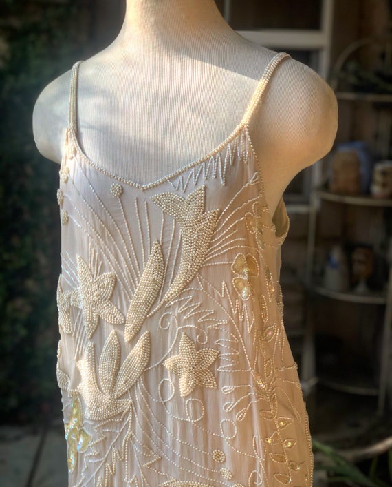 Vintage 1980’s Silk Hand Beaded White Dress