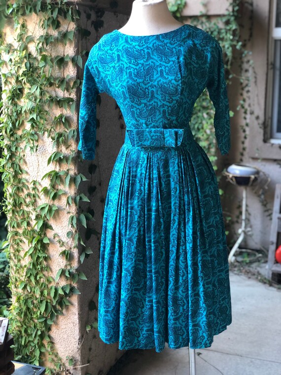 Vintage 1950’s Turquoise Paisley Dress