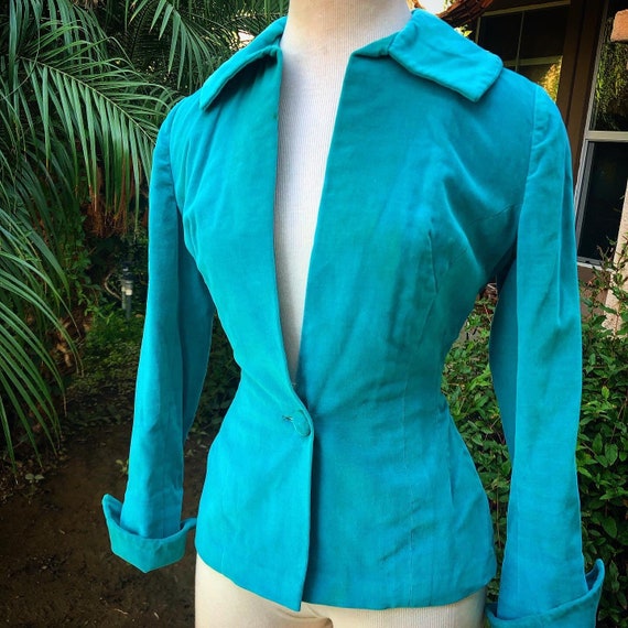 Vintage 1950’s Turquoise Velvet Suit
