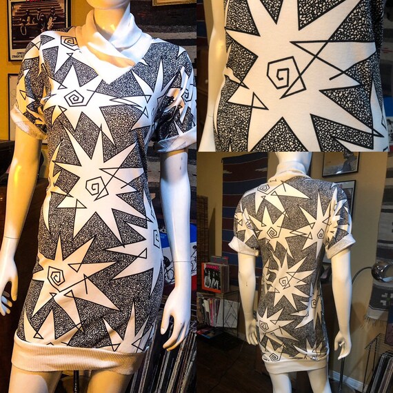 Vintage 1980's Black and White jersey dress