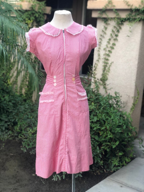 Vintage 1940’s Red and White Cotton Dress
