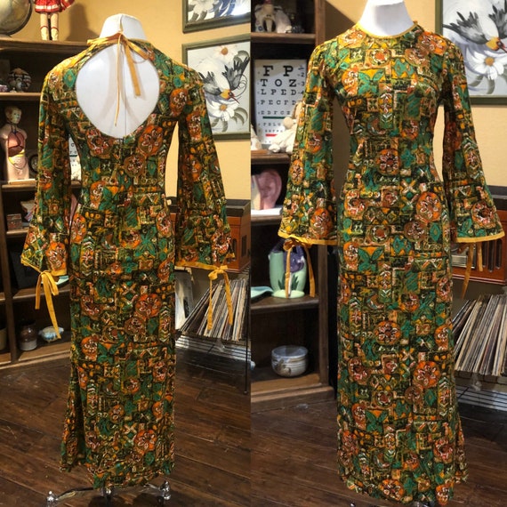 Vintage 1960’s Hawaiian Barkcloth Maxi Dress