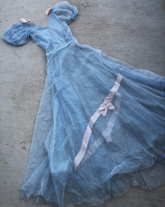 Antique 1930’s Blue Sheer Net Dress