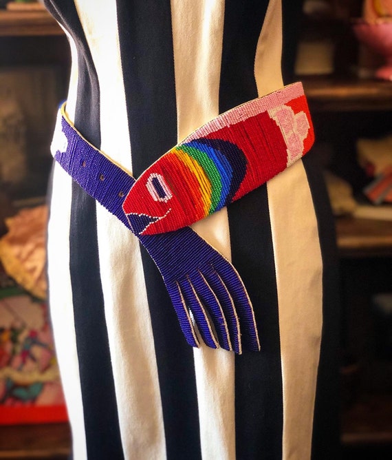 Vintage 1980’s Beaded Fish Belt