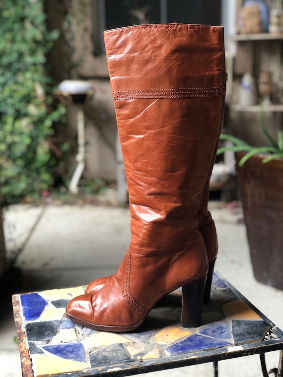 Vintage 1970’s Brown Leather Knee High Boots 8.5