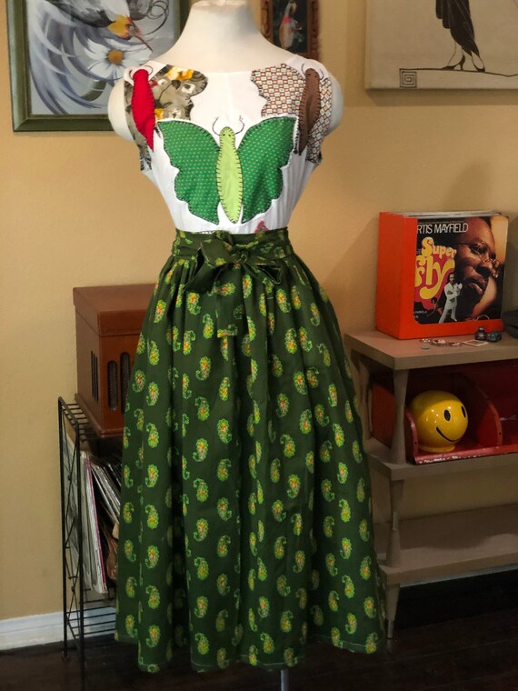 Vintage Paisley Dress with Butterly Appliqué