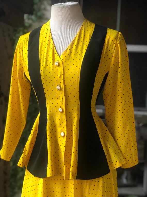 Vintage 1980’s Yellow and Black Rayon Skirt and Bl