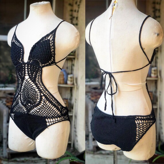 Vintage 1970’s Black Crochet Swimsuit