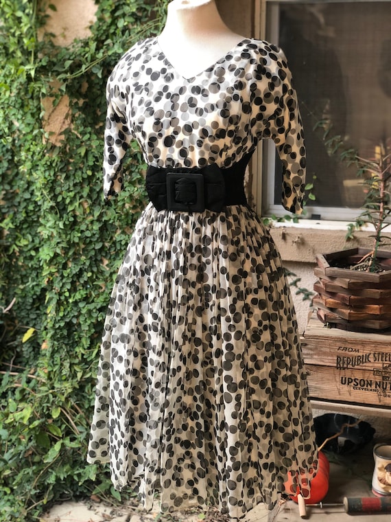 Vintage 1950’s Black and White Polka Dotted Dress