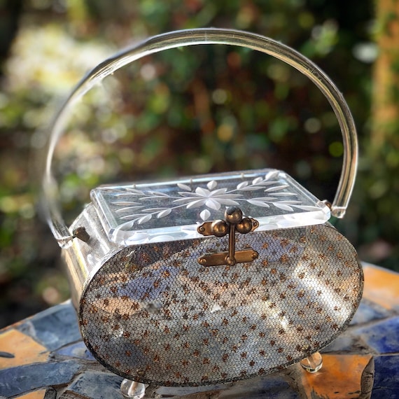 Vintage 1950’s Clear Lucite Purse With Lace